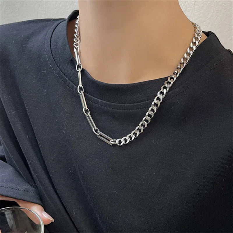 Edelstahl Cuban Gliederkette Halskette für Herren Schwarz Quadrat Anhänger Halskette Herren Halsketten Coole Hip Hop Halskette Neu