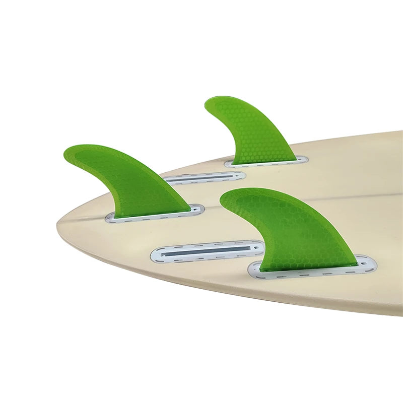 Surfbrett Flossen Set Tri Finnen UPSURF Future S/M/L Honeycomb Fiberglas Orange/Gelb/Blau/Grau/Grün mit schwarzem Logo Funboard Finnen