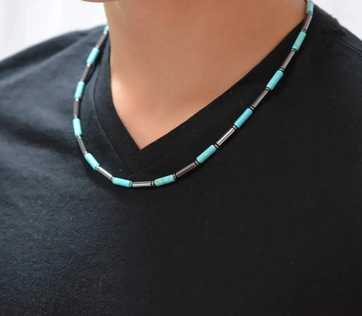 Men's Necklace Natural Coconut Pearls, Heishi Pearls in White Natural Shell and Black Wood  Beaded Surfer Necklace