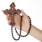 Diyalo Katholisches Metallkruzifix Jesus Christus Kreuz Anhänger Halskette Rosenkranz Holzkugeln Kette Halskette Damen Herren Schmuck Geschenk