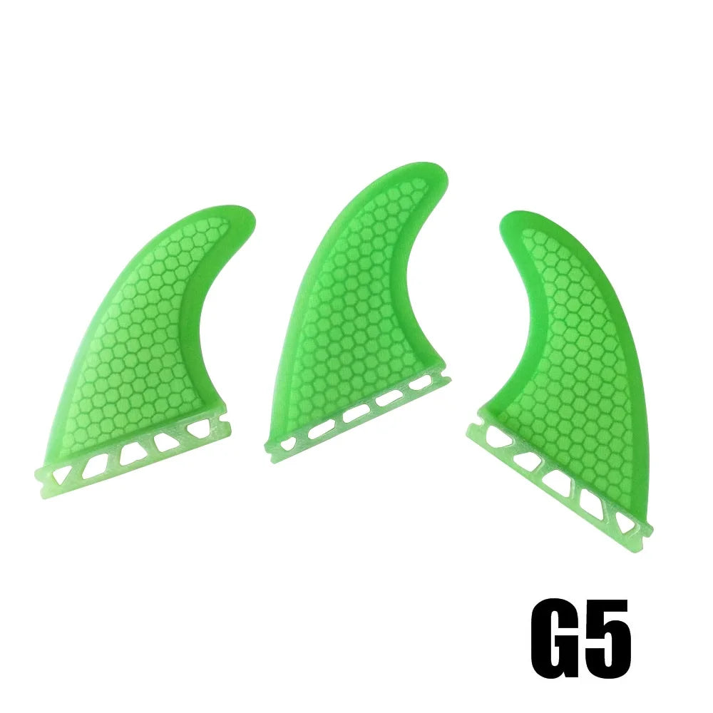 Surfbrett Flossen Set Tri Finnen UPSURF Future S/M/L Honeycomb Fiberglas Orange/Gelb/Blau/Grau/Grün mit schwarzem Logo Funboard Finnen