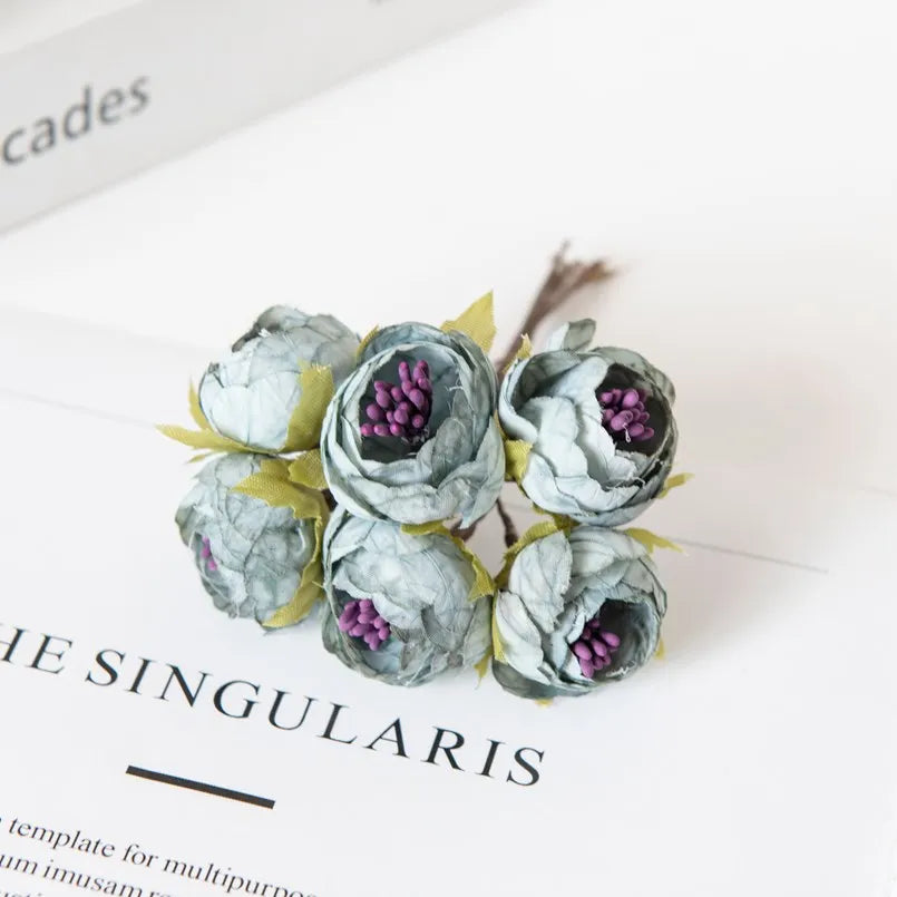 12PCS Artificial Flowers Christmas Decorations for Home Accessories Stamen Wedding Bouquet Garland DIY Gifts Silk Tea Roses Buds