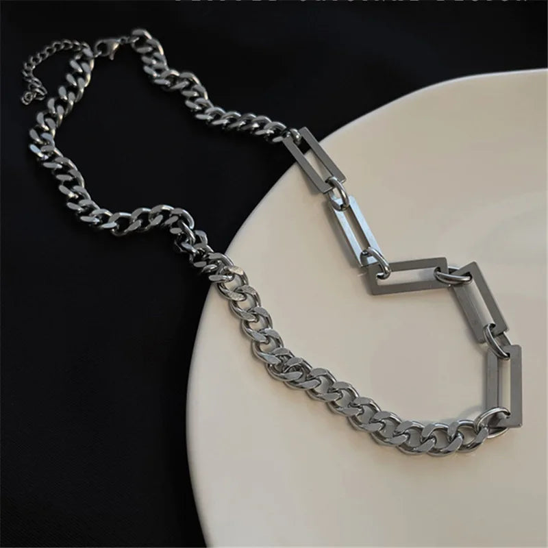 Edelstahl Cuban Gliederkette Halskette für Herren Schwarz Quadrat Anhänger Halskette Herren Halsketten Coole Hip Hop Halskette Neu