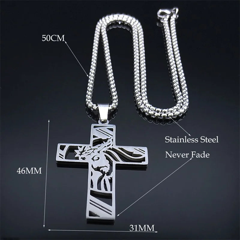 Christ Gott Kreuz Jesus Dornenkrone Kette Halskette Herren Edelstahl Kruzifix Halskette Schmuck colar masculino N7074S02