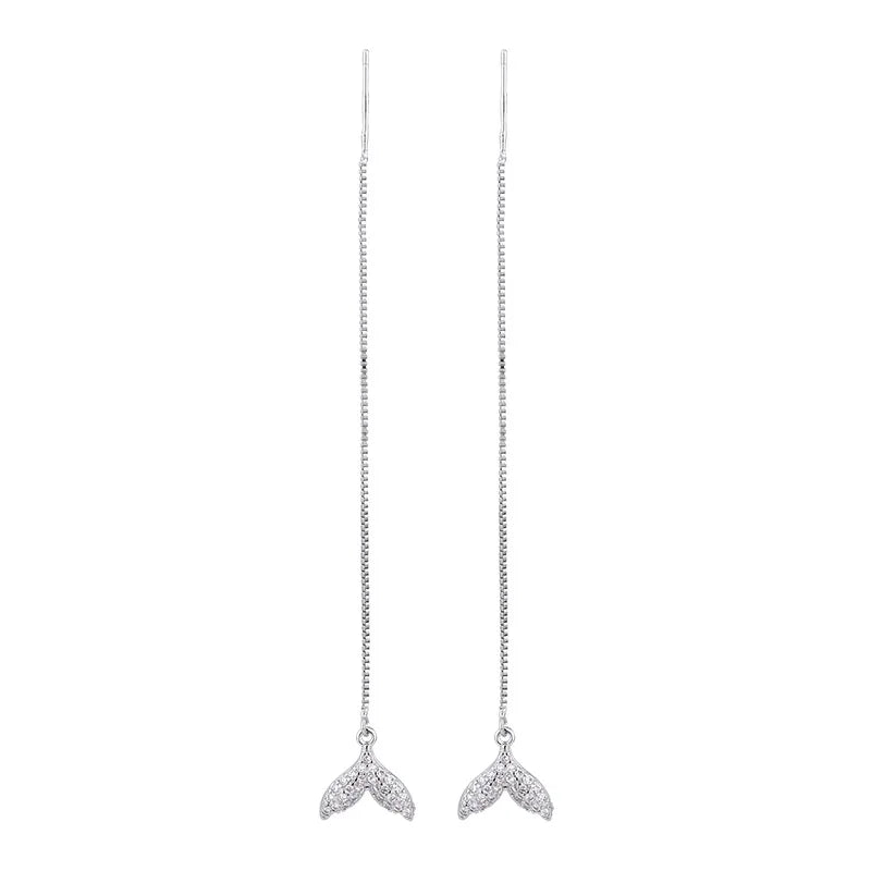 925 Silver Needle Tassel Chain Zircon Mermaid Tail Drop Earring For Women Hanging Party Jewelry Gifts eh1441