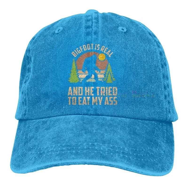 Bigfoot is Real and He Tried to Eat My Ass Baseball Cap Unisex Vintage Trucker Hat Adjustable Cowboy Hats for Mens Womens