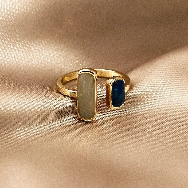 Verstellbarer, bunter Tropfglasur-Ring Damen Mode Retro Geometrischer goldfarbener Metallring Hochzeitsschmuck Geburtstagsgeschenk