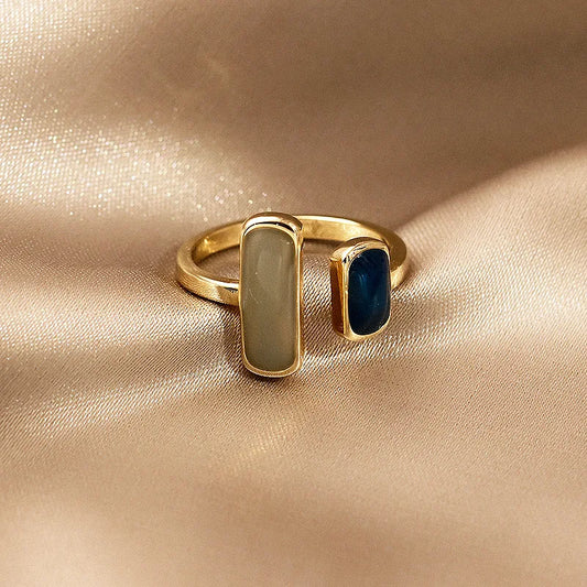 Verstellbarer, bunter Tropfglasur-Ring Damen Mode Retro Geometrischer goldfarbener Metallring Hochzeitsschmuck Geburtstagsgeschenk