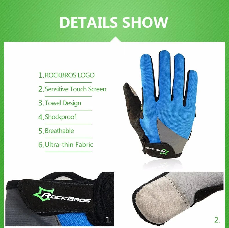 ROCKBROS Fahrradhandschuhe Schwammpolster Lange Finger Motorradhandschuhe für Fahrrad Mountainbike Handschuhe Touchscreen MTB Handschuhe