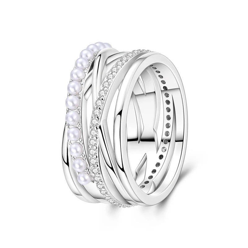 Ringe für Frauen 925 Silberfarbe Zirkon Wickellinie Geometrischer Sternring Verlobung Hochzeit Romantisches Valentinstag Feinschmuck Geschenk