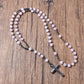 Tiger Eye Stone Bead & Hematite Cross Pendant Necklace for Men Women Catholic Christ Rosary Cross Pendant