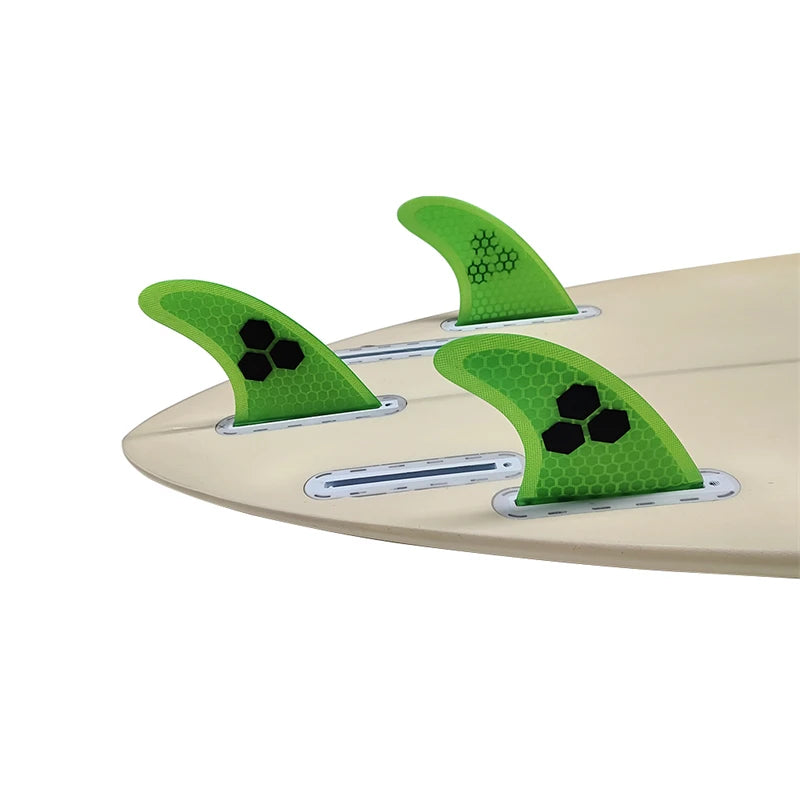 Surfbrett Flossen Set Tri Finnen UPSURF Future S/M/L Honeycomb Fiberglas Orange/Gelb/Blau/Grau/Grün mit schwarzem Logo Funboard Finnen
