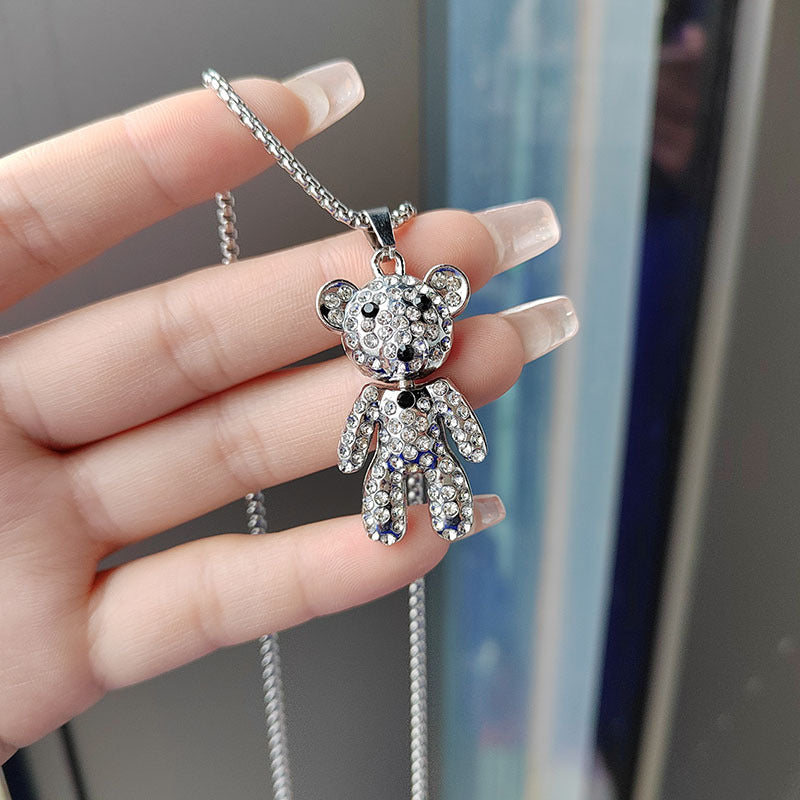 Niedliche Bären-Anhänger-Halskette für Damen, modische Persönlichkeit, Hip-Hop-Kette, glänzender Zirkon-Bär, Hoodie-Accessoires, Trend-Party-Schmuck