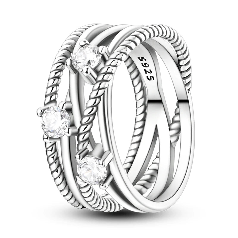 Ringe für Frauen 925 Silberfarbe Zirkon Wickellinie Geometrischer Sternring Verlobung Hochzeit Romantisches Valentinstag Feinschmuck Geschenk