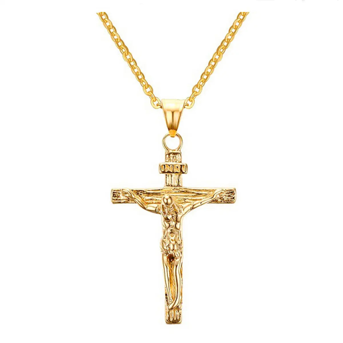 Mode Kruzifix Jesus Christus Herrenschmuck Gold Braun Silber Farbe Metall Kreuz Anhänger mit Halskette Halsketten für Damen