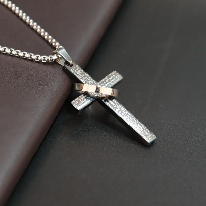 Schlichte Kreuzkette mit Kreis Anhänger Edelstahl Halskette Christ Kreuz Halskette für Herren Jungen Coole Halskette Collier