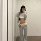 Damen Koreanische Y2k Gyaru Outfits 2-teiliges Set Patchwork Langarm Cropped Hoodie + Lange Freizeithose mit Gummizug im Baggy-Stil