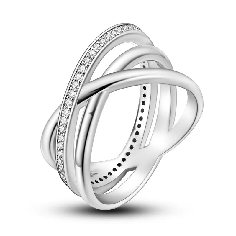 Ringe für Frauen 925 Silberfarbe Zirkon Wickellinie Geometrischer Sternring Verlobung Hochzeit Romantisches Valentinstag Feinschmuck Geschenk