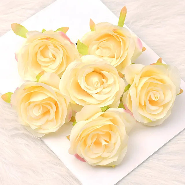 30pcs/7-8cm White Rose Artificial Silk Flower Heads DIY Wedding Home Birthday Party Decoration Wreath Scrapbooking Fake Flowers