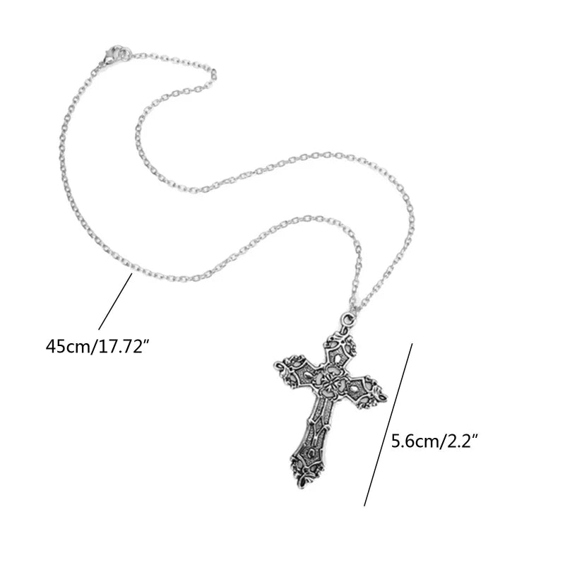 Retro Barock für Kreuz Blumenhalskette Mode Böhmen Christus für Kreuz Halskette Gotische Anhänger Halskette mit Metallkette