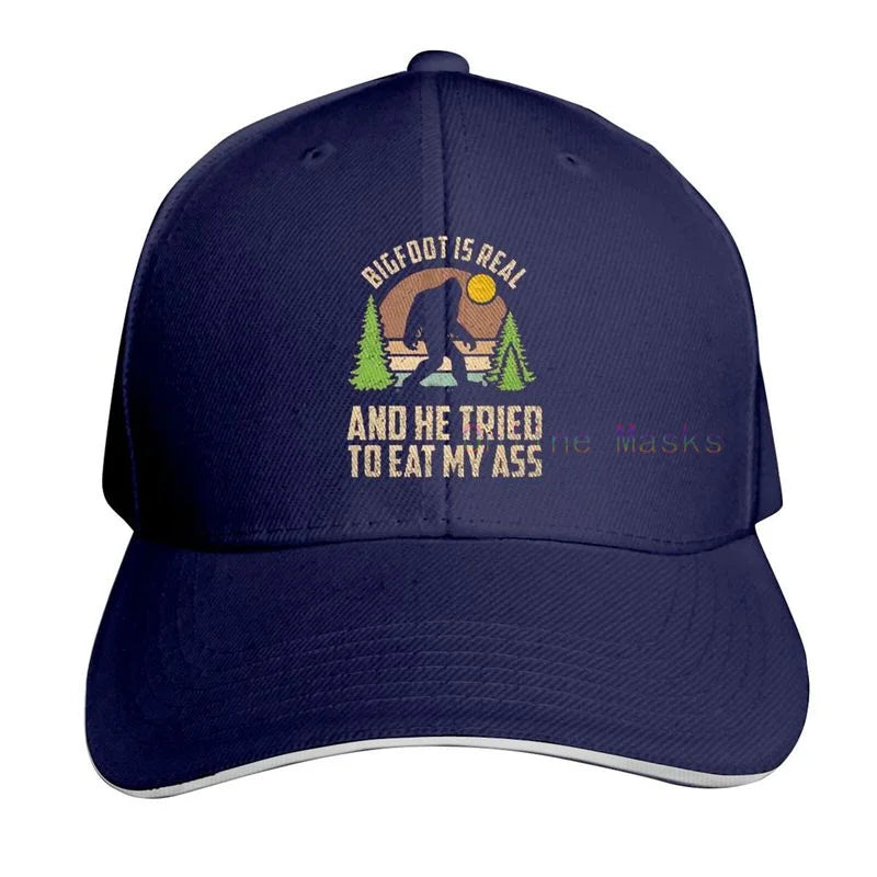 Bigfoot is Real and He Tried to Eat My Ass Baseball Cap Unisex Vintage Trucker Hat Adjustable Cowboy Hats for Mens Womens