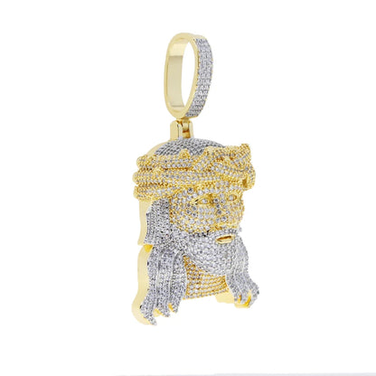 2024Neu Zweifarbig Roségoldfarbe Hip Hop Jesus Christus Kopf Anhänger Mikro Pavé 5A Zirkonia CZ Iced Out Herren Mode Schmuck