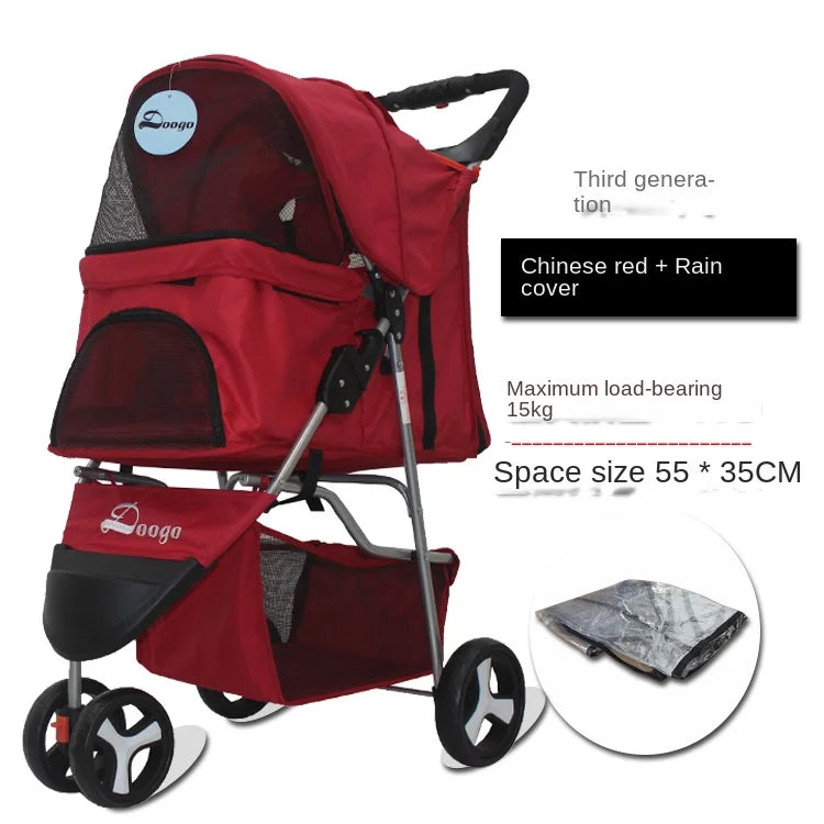 Lightweight Outing Small And Medium-sized Pet Stroller Four Seasons Universal Dog Cat Stroller Foldable Tricycle Cage Pet