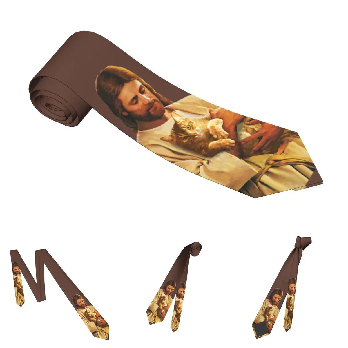 Christus und seine Katze Unisex Krawatte Seidenpolyester 8 cm breit Jesus Krawatte für Herren Accessoires Krawatte Hochzeit Büro