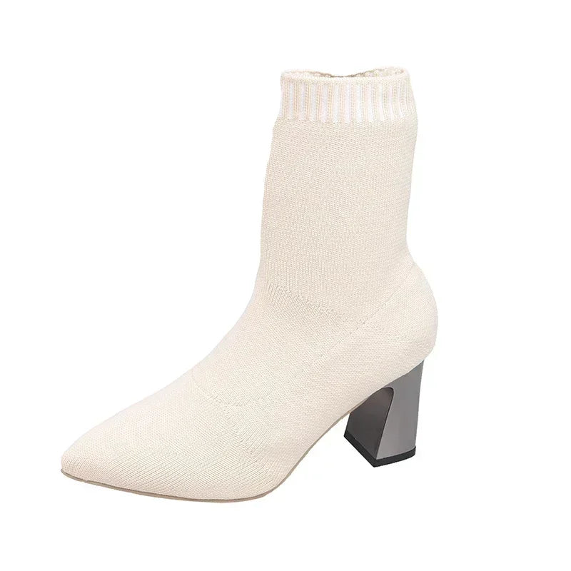 Neue Damen-Spitzstiefel 2025: Modische, schlanke Sockenstiefel und lässige, dicke High-Heel-Sockenstiefel