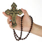 Diyalo Katholisches Metallkruzifix Jesus Christus Kreuz Anhänger Halskette Rosenkranz Holzkugeln Kette Halskette Damen Herren Schmuck Geschenk