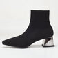 Autumn Winter Women's Knit Elastic Socks Boots Pointed Toe Chunky Heel Boots Black Fashion Ankle Chelsea Boots