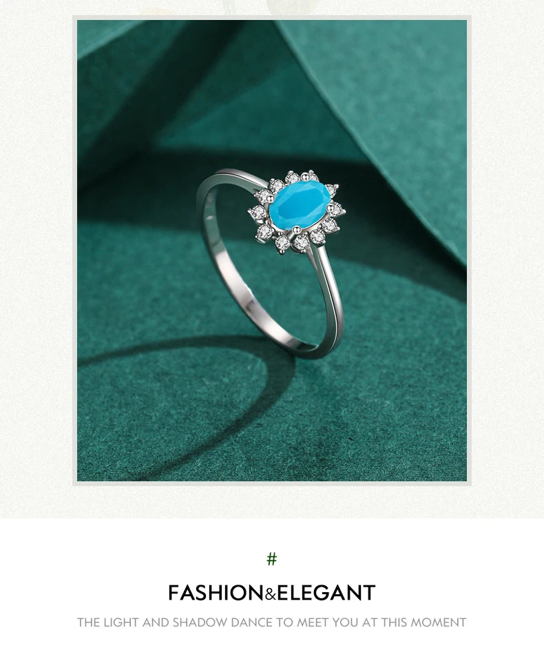 MODIAN Klassischer Kronenring für Damen aus reinem 925er Sterlingsilber mit natürlichem Türkis, elegante Mode-Ringe für Frauen, Weihnachtsschmuck