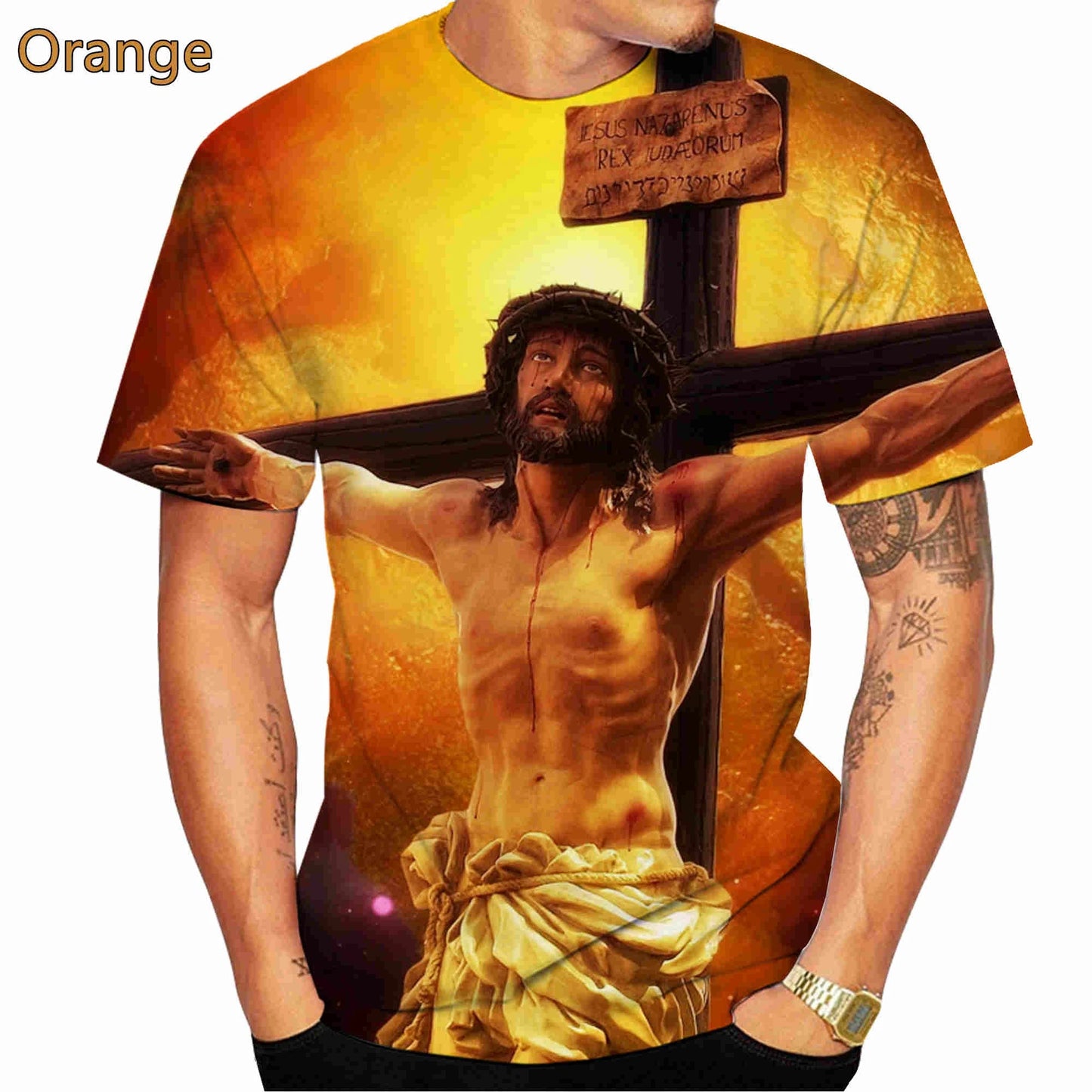 God! About Jesus Love Everone Christian Men's Round Neck Casual Short Sleeve T-Shirt, Cross Jesus Pattern Printed T-Shirt Top