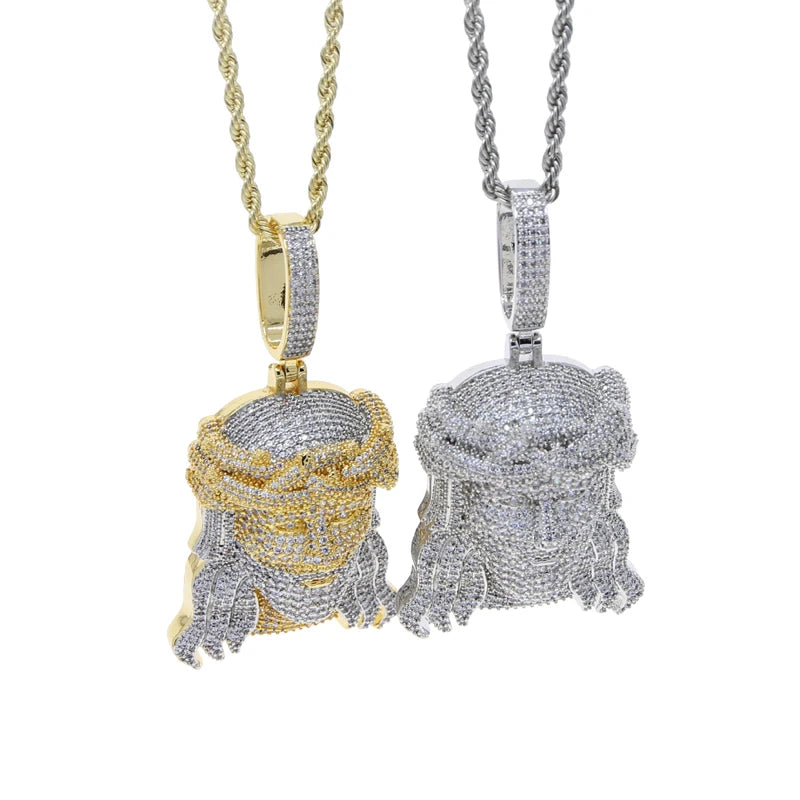 2024Neu Zweifarbig Roségoldfarbe Hip Hop Jesus Christus Kopf Anhänger Mikro Pavé 5A Zirkonia CZ Iced Out Herren Mode Schmuck