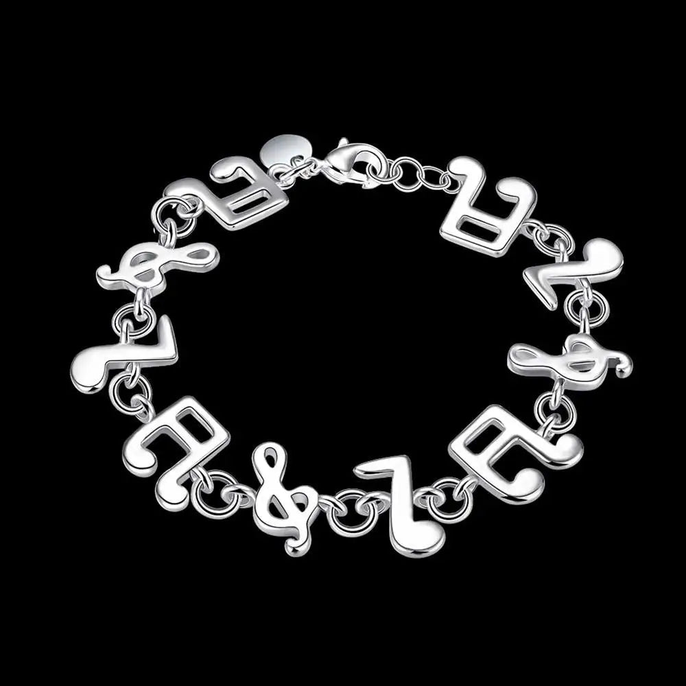Heiß feine Musiknote Kette 925 Sterling Silber Armbänder für Damen Hochzeitsfeier Mädchen Studentin Weihnachtsgeschenke Mode Schmuck