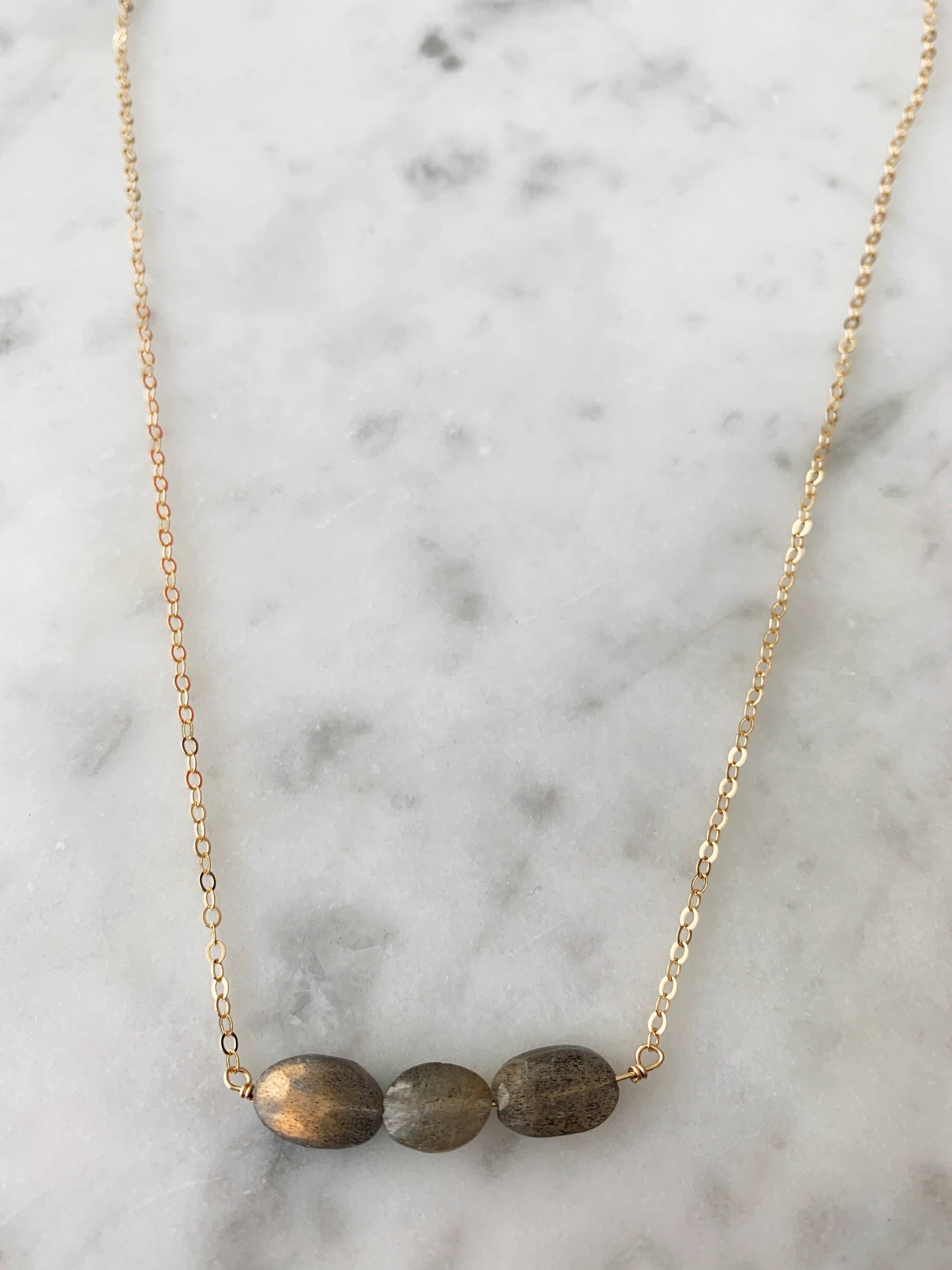 Oval Stone Labradorite Bar Necklace