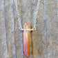 Single Raw Peach Quartz Crystal Pendant Necklace in Silver