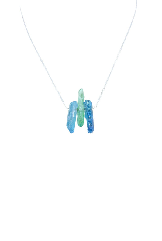 Raw Blue and Green Titanium Quartz Necklace