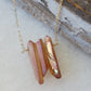 Three Raw Peach Quartz Crystal Pendant Necklace in Gold