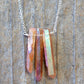 Three Raw Peach Quartz Crystal Pendant Necklace in Silver