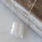 Three Raw Rainbow Quartz Crystal Pendant Necklace in Silver