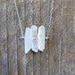 Three Raw Rainbow Quartz Crystal Pendant Necklace in Silver