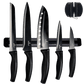Kitchen Knife Set Kit | Black Magnetic Rack & Sharpener