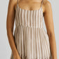 Strappy Tiered Maxi Dress in Beige Stripes