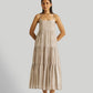 Strappy Tiered Maxi Dress in Beige Stripes