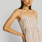 Strappy Tiered Maxi Dress in Beige Stripes