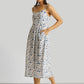Strappy Gathered Blue Floral Midi Dress