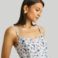 Strappy Gathered Blue Floral Midi Dress