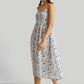 Strappy Gathered Blue Floral Midi Dress