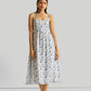 Strappy Gathered Blue Floral Midi Dress